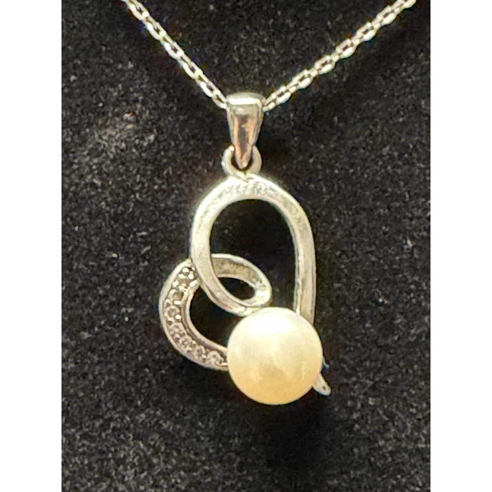 Carolyn Pollack Sterling Silver 925 CZ Pearl Open Heart Pendant Designer Signed